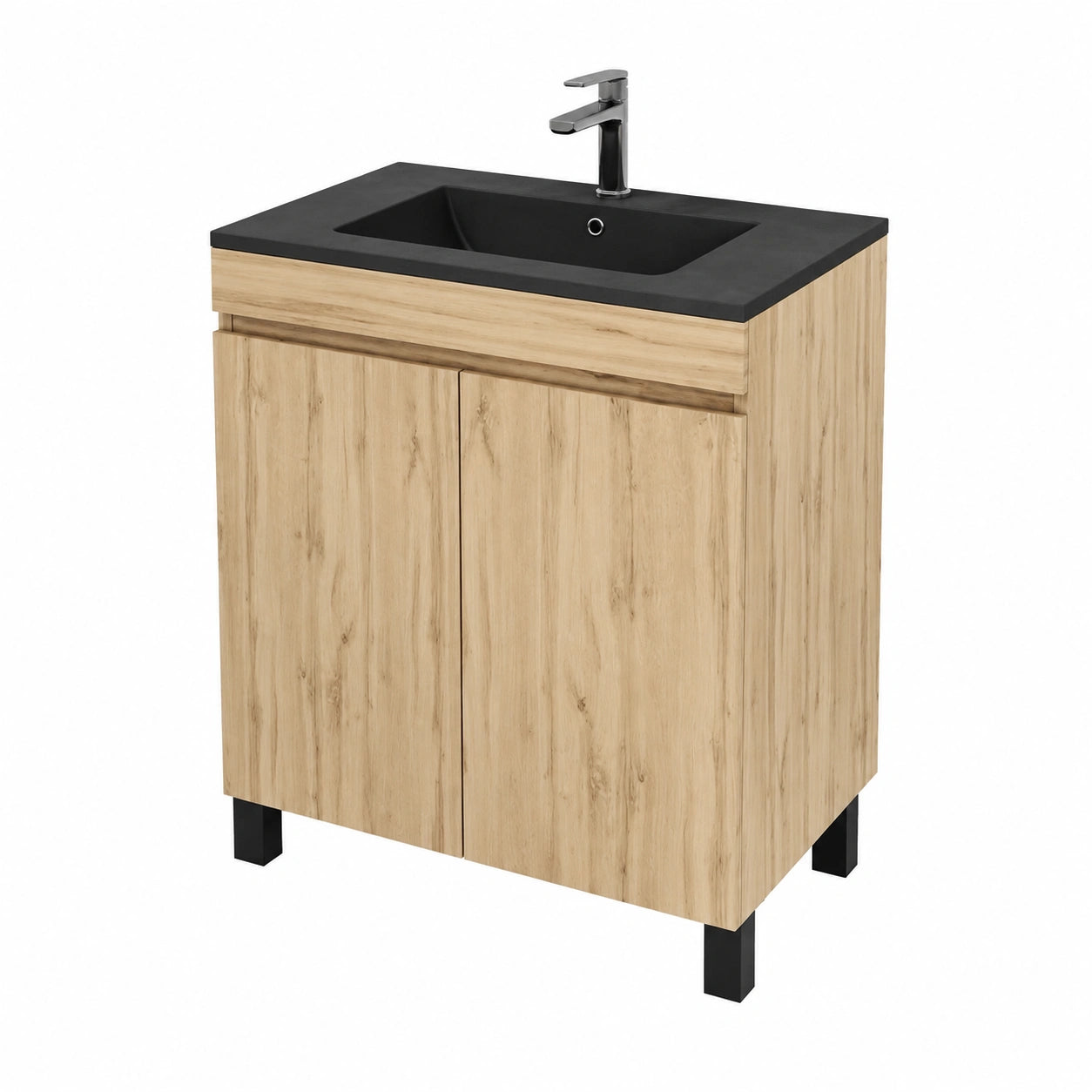 Meuble de salle de bains 70 cm avec vasque noire et miroir