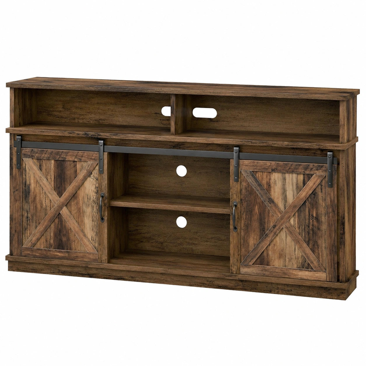 Meuble TV en Bois avec Portes Coulissantes et Étagères Ajustables