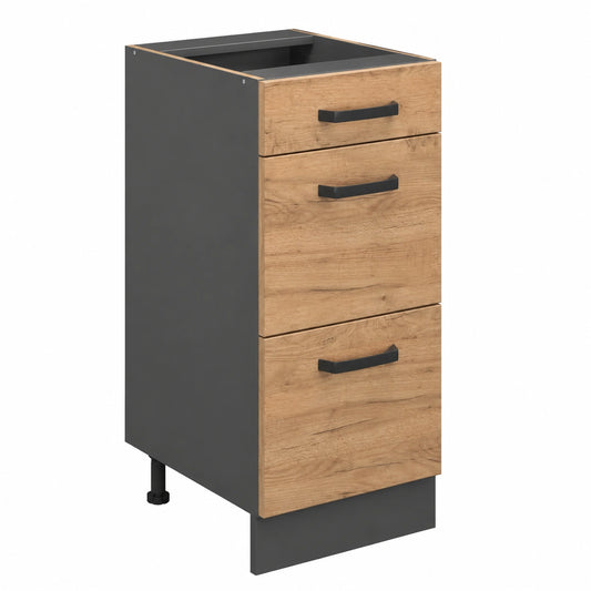 Armoire de Cuisine en Chêne Doré avec Tiroirs, 40cm