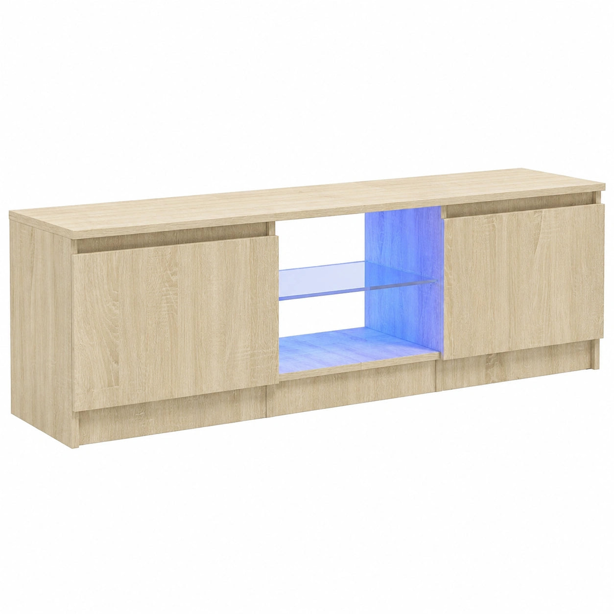 Meuble TV Moderne avec Éclairage LED, Armoire Basse pour Salon