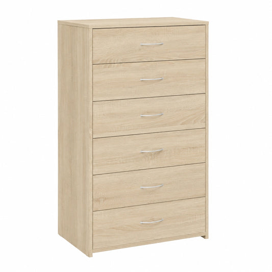 Buffet moderne avec 6 tiroirs, rangement salon en bois de chêne