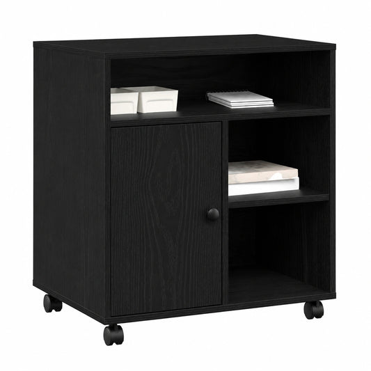 Support d'imprimante avec rangements chêne noir, design compact et moderne