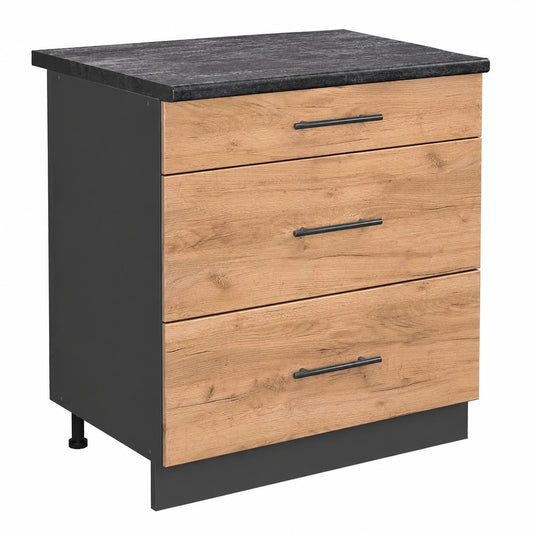 Meuble de Cuisine 80cm avec Tiroirs, Chêne Doré