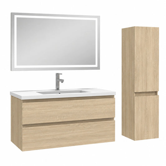 Ensemble Meuble de Salle de Bain 100cm avec Vasque, Colonne et Miroir