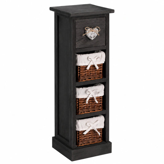 Chiffonnier Noir en Bois avec Tiroir et Paniers Style Vintage