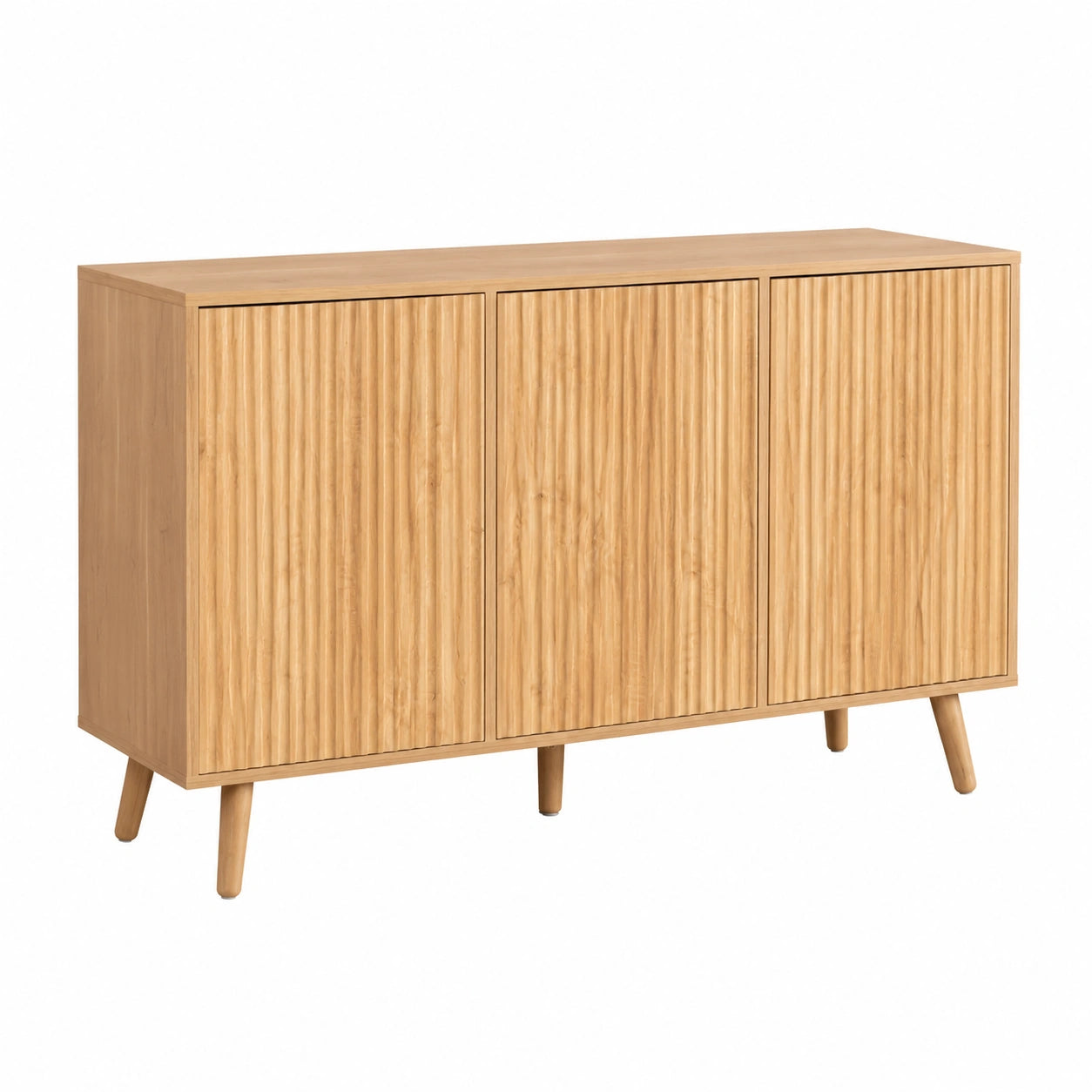 Buffet de Salon en Chêne 120 cm avec 3 Portes Cannelées