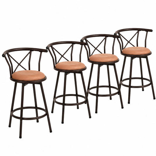Lot de 4 chaises de bar vintage avec dossier et repose-pieds, pivotantes à 360°, hauteur 63 cm, style industriel marron