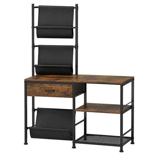 Étagère de rangement pour vinyles avec tiroir et étagères, style vintage en bois et métal, capacité jusqu'à 150 disques LP