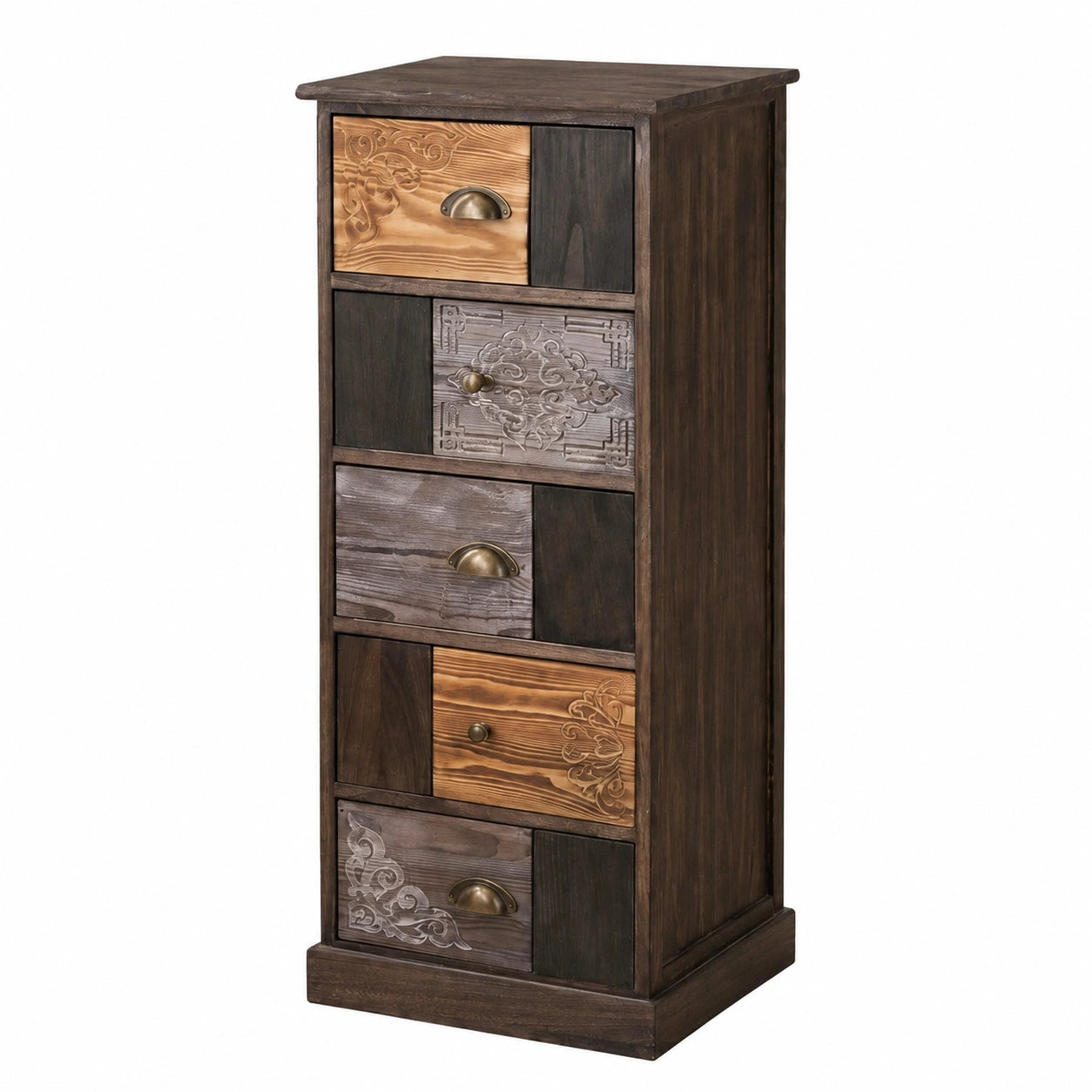 Chiffonnier 5 tiroirs en bois avec gravures ethniques