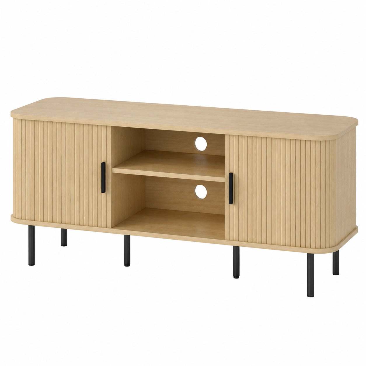 Meuble TV scandinave avec portes coulissantes, 120 cm, convient pour télévisions jusqu'à 55 pouces
