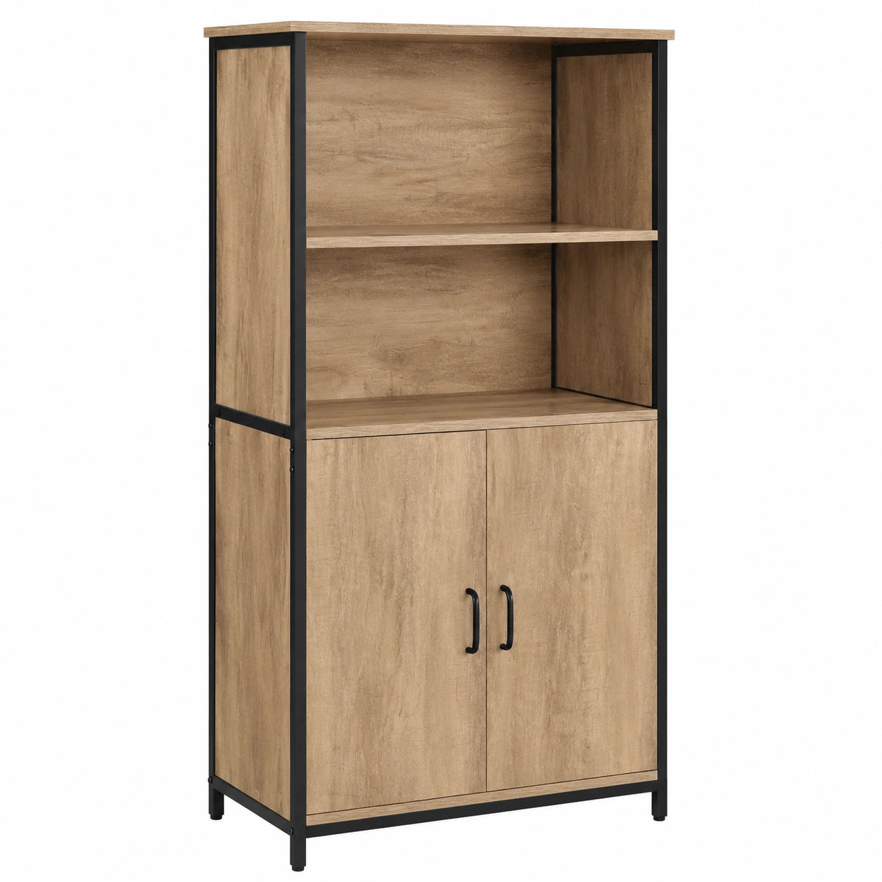 Meuble de Rangement avec Étagères Réglables pour Salon et Cuisine, Chêne Marron et Noir