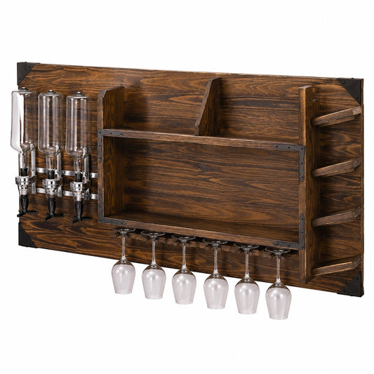 Étagère murale en bois avec distributeur de boissons pour 3 bouteilles - 120 x 60 x 14 cm - Style vintage et rustique