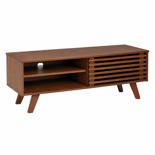 Meuble TV 115 cm Vintage avec Niches et Porte Coulissante