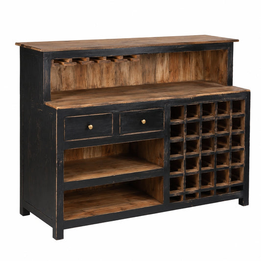 Buffet de bar vintage en bois recyclé, 150 x 110 x 55 cm, couleur noir