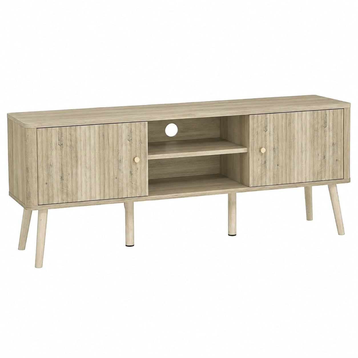 Meuble TV 140 cm avec Étagères Réglables et Pieds en Bois
