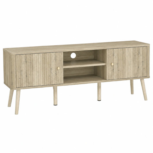 Meuble TV 140 cm avec Étagères Réglables et Pieds en Bois