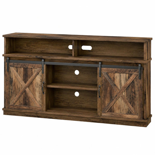 Meuble TV en Bois avec Portes Coulissantes et Étagères Ajustables