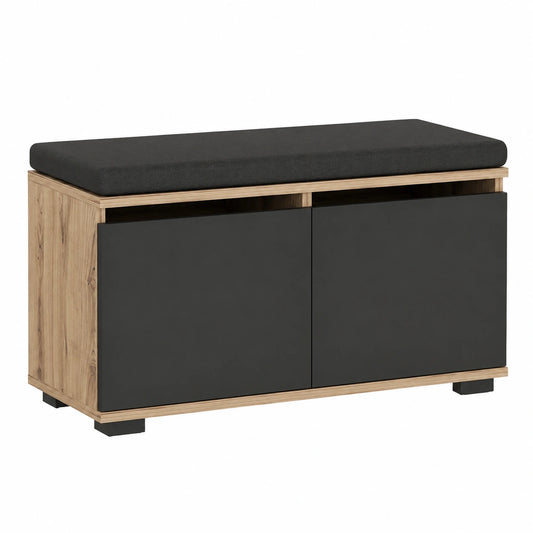 Banc de rangement chaussures à 4 niveaux avec 2 portes pour l'entrée, finition chêne noir